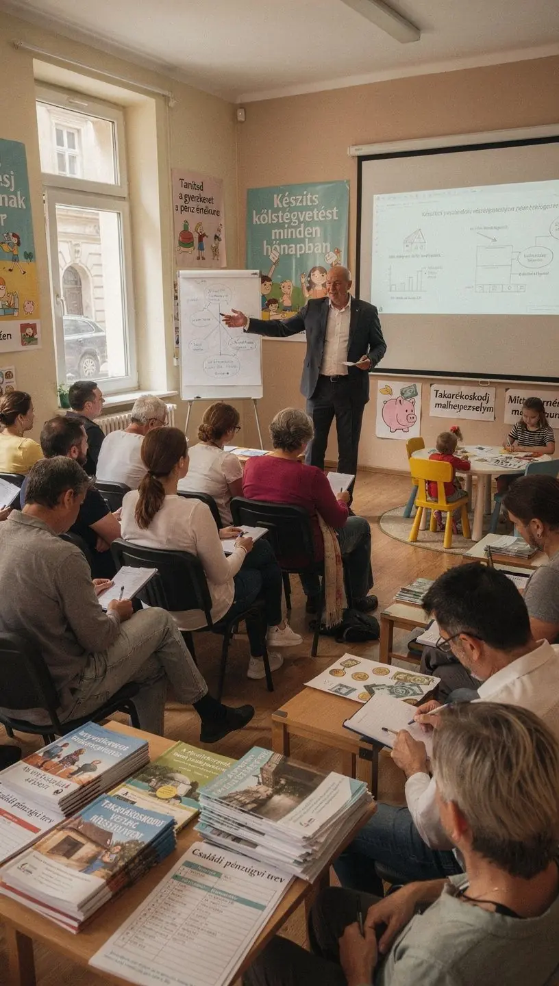 Családi költségvetés tervezése egy asztalon elhelyezett papírokkal és tollal.