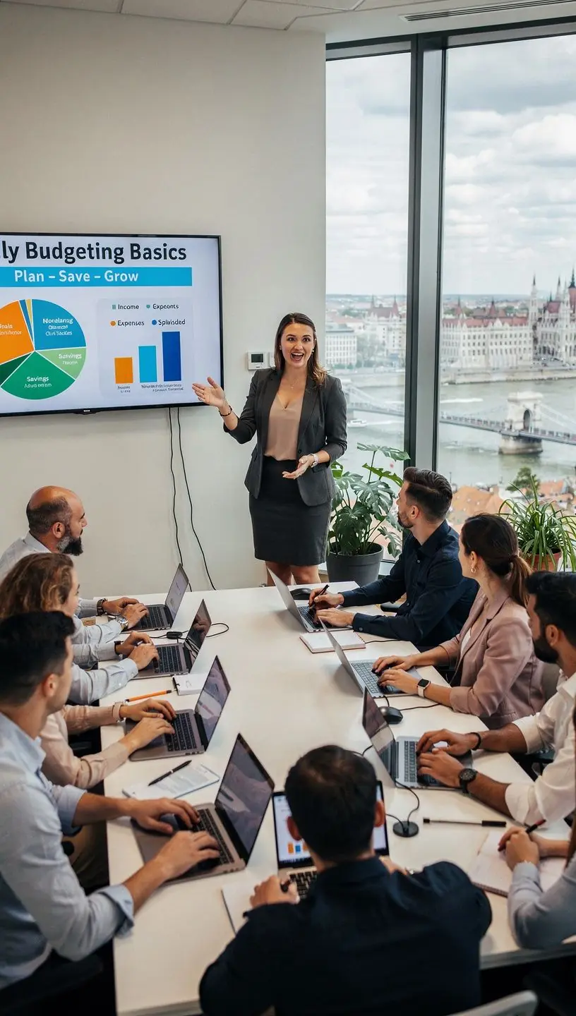 Egy család együtt ül az asztalnál, miközben a költségvetést tervezik.